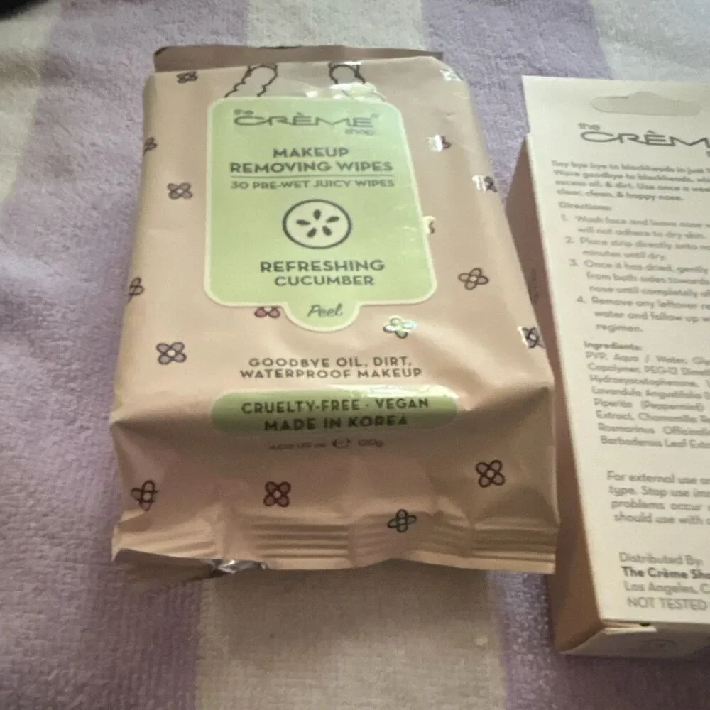 The Crème Shop Cucumber Makeup Remover Wipes 30ct + Bye Bye Blackheads Strips